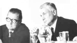 Stephen Roman, left, with John Kostuik, president and chief operating officer of Denison in April 1970.