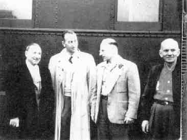 Joseph Hirshhorn (left), Paul Young, Hirshhorn's chief engineer and manager of the Pronto mine, Franc Joubin and William Bouck gathered at the train station in 1955 in Blind River, Ont., for the opening of Pronto.