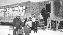 Visitors stand outside the Great Canadian Mine Show during a recent visit to Yellowknife, N.W.T.