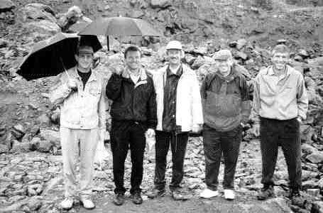 LionOre Mining's Vice-President of Finance Ted Mayers (left) with Graftech President John Wetula, Mazarin President Jacques Bonneau, Mazarin mining consultant Marcel De Rouin and Mazarin geological consultant Pierre Poisson at the Lac Knife graphite deposit in northern Quebec.