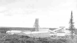 The Consolidated Rambler mine, shown here in 1965, produced 572,000 tonnes of ore grading 1.3% copper, 2.16% zinc, 23 grams silver and 2 grams gold per tonne.