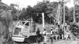 Drilling at the Ntotoroso property in Ghana's Sefwi belt. At far right, Moydow President Brian Kiernan.