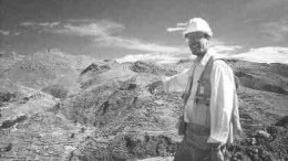 Ian Foreman, Andean America's exploration manager, points to the Virundo Dome structure at the Santa Rosa property in Peru.