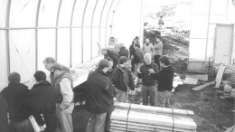 Photo by Rob RobertsonAnalysts and Miramar personnel gather in a core shack at the Hope Bay project in Nunavut.