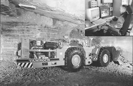 A fully automated Toro 0010C LHD at work underground. The machine is controlled by an operator in a remote location.