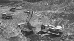 Quarrying activity at the Voisey's Bay project in Labrador in November 2002.