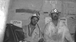 Shift boss Johan Moolman (right) and miner Gary Shannon at the Massives project, part of the President Steyn gold mine in South Africa. The mine has reserves of 22 million oz. gold.