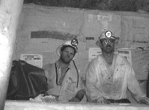 Shift boss Johan Moolman (right) and miner Gary Shannon at the Massives project, part of the President Steyn gold mine in South Africa. The mine has reserves of 22 million oz. gold.