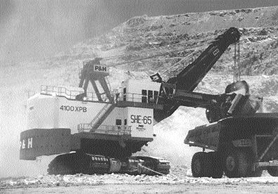 A P&H 4100XPB shovel at work in the newly expanded Escondida copper mine in Chile.