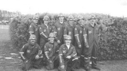 The rescue team from Cambior's Mouska mine: Back row, from left: Serge Riendeau, Donald Dziel, Serge Landry, Ghislain Lafond, Jacques Morin, Marc Blisle. Front row, from left: Marc Ct, ric Devin, Daniel Ct.