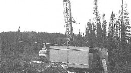 A drill rig turns on the Renard 3 kimberlite, one of eight diamond-bearing kimberlites on Ashton's Foxtrot property in the Otish Mountains region of northern Quebec.