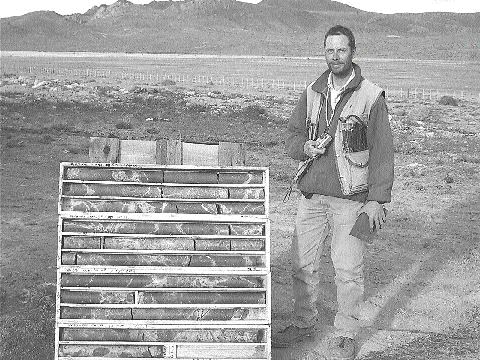 IMA Exploration geologist Sergio Kain with core from the Navidad property in Argentina's Patagonia region.