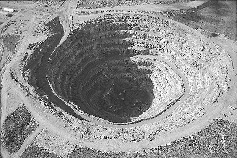 An aerial view of the Ekati diamond mine's Panda pit in 2002.