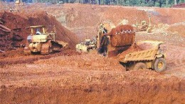 Open-pit mining of nickel-laterite ore at PT Inco's Saroako operations in Indonesia.