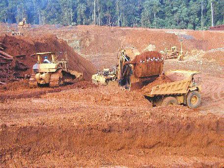 Open-pit mining of nickel-laterite ore at PT Inco's Saroako operations in Indonesia.