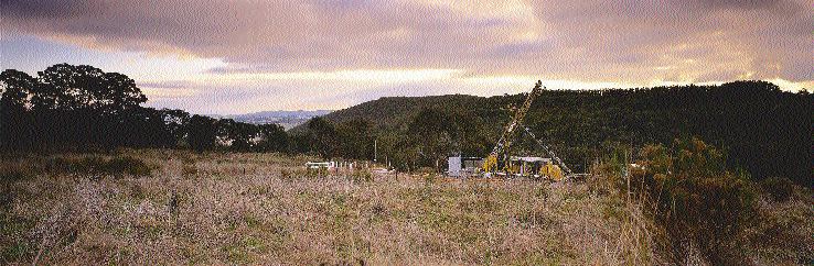 A drill rig explores Newcrest Mining's Cadia East gold project in southeastern Australia. The underground resource now stands at 7 million oz. gold-equivalent.