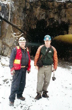 Photo by Pattie BealesVal Pratico, contract geologist (left), and David Webb, president of Tyhee Development, stand in front of the entrance to the Ormsby decline.