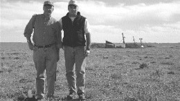 Entre Gold Director James Harris (left) and Entre President and CEO Greg Crowe stand on the company's Lookout Hill (Shivee Tolgoi) project in Mongolia. The property shares a border with Ivanhoe Mines' well-known Turquoise Hill (Oyu Tolgoi) copper-gold property.