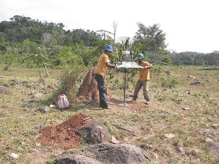 Auger drilling by Vaaldiam Resources at the newly discovered Clara pipe in the southern block of the Pimenta Buena property in Brazil's Rondonia state. The discovery is significant in that it is the first pipe on the property found by drilling an electromagnetic anomaly, rather than a more-typical magnetic anomaly.