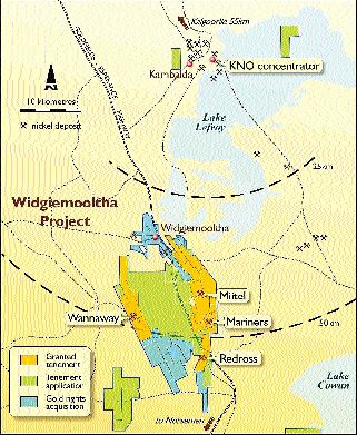 Map credit: Mincor ResourcesTenements at Mincor's Widgiemooltha project in Western Australia.