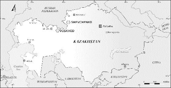 Location map of Oriel Resources' Shevchenko nickel and Voskhod chromium projects in Kazakstan