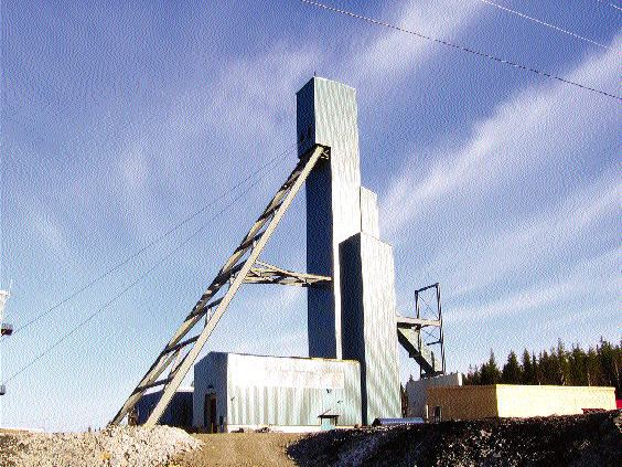 The headframe at Agnico-Eagle Mines' Lapa gold project in northwestern Quebec. The shaft has been sunk 100 metres of a total planned 825 metres.