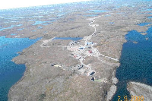 An aerial view looking west over De Beers' Snap Lake diamond project, 200 km northeast of Yellowknife, N.W.T.