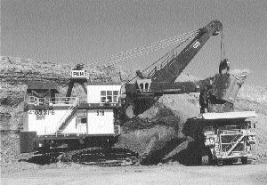 A P&H 4100XPB shovel loads a 240-ton haul truck at the Kennecott Energy Antelope coal mine in Wyoming.