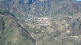 An aerial view of Great Panther Resources' Topia silver-lead-zinc operation, townsite and tailings pile.