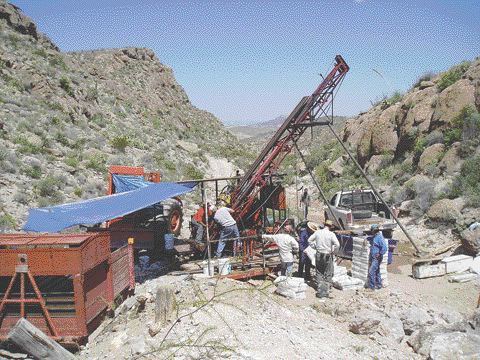 A Major Drilling rig tests hole no. 3 at the la Blanca prospect on the War Eagle Mining's Tres Marias concessions in Chihuahua state, Mexico.