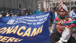 Photo by Leticia LozanoPeruvian peasants demonstrate against mining companies during the final day of a global industry conference in Arequipa, Peru. The protesters claim that mining is polluting water supplies and damaging farmland.