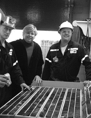 From left: Colin Languedoc, communications specialist with Barnes McInierney, First Nickel president Elizabeth Kirkwood and First Nickel vice-president of exploration Paul Davis stand near core from the company's Bowell nickel discovery in the Sudbury basin.