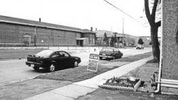 Photo by John CummingA view down Davis Street, the residential street closest to Inco's Port Colborne electrocobalt refinery in Ontario's Niagara peninsula. The main entrance to the refinery is in the background.