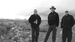 Photo by Rob RobertsonAtop a ridge at Bear Creek Mining's Corani silver-zinc project in Peru. From left: Bear Creek Mining president and CEO Andrew Swarthout, Bear Creek's vice-president of exploration David Volkert, and newsletter writer David Coffin of the Hard Rock Analyst Journal.