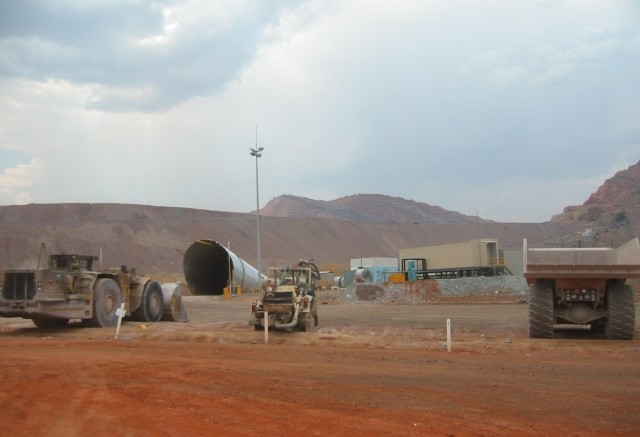 Entrance to the underground exploration decline aimed beneath the giant Argyle open pit diamond mine in Western Australia.