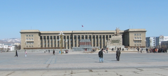 Mongolia's main parliament building, Government House, in Sukhbaatar Square, Ulaanbaatar.