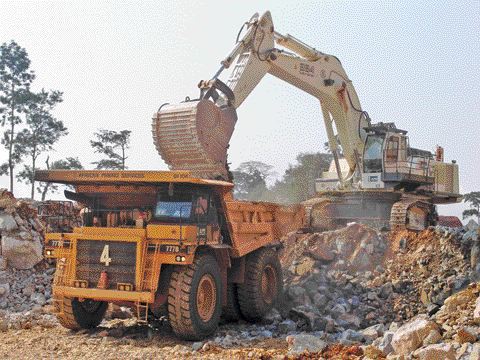 A large haul truck is filled with ore at Red Back Mining's Chirano gold mine in Ghana's Bibiani gold belt.