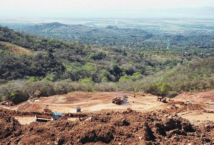 Workers prepare the heap-leach pad at Glencairn Gold's Bellavista gold mine in Costa Rica, now in commercial production.