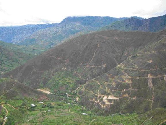 A view of the switchbacks on the side of Rio Tinto's La Granja copper deposit in Peru.