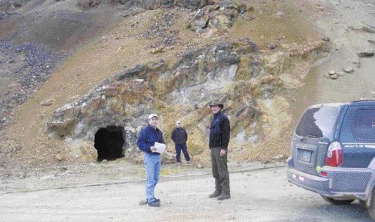 By Rob RobertsonMine workings near the northern end of the main zone at Bear Creek Mining's Corani silver-lead project in the Andes of southern Peru. From left: James Dartnell, mining analyst with Wolverton Securities, and David Volkert, Bear Creek Mining's vice-president of exploration. Newsletter writer David Coffin is in the background.