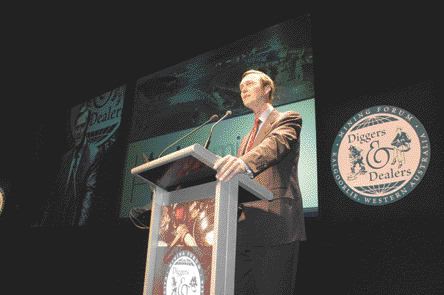 Teck Cominco president and CEO Donald Lindsay delivers a speech concerning his company's plans at the recent Diggers and Dealers convention in Kalgoorlie, Western Australia.