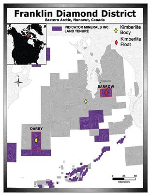 INDICATOR MINERALSA map outlining eastern Nunavut's emerging Franklin diamond district.