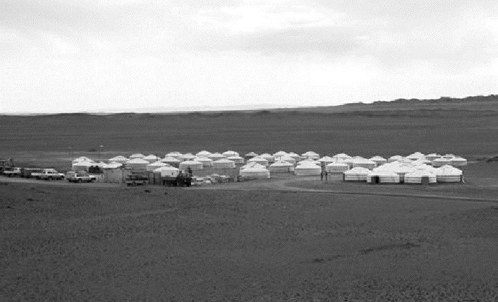 QGXYurts dot the landscape at the Baruun Naran camp in Mongolia.