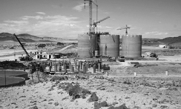 PALADIN RESOURCESPaladin Resources recently announced the commissioning of its plant at the Langer Heinrich mine in Namibia, shown here during the installation of the leach tanks. The mine is expected to initially produce 2.6 million lbs. U3O8 per year. The company also has a significant uranium asset in Malawi known as the Kayelekera project, which currently has a resource of 8.5 million tonnes grading 0.13% U3O8 for about 10,700 tonnes. Geiger Counter owns a stake in Paladin and its shares are trading in the $4.35 range.