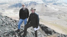 Bear Creek Mining president Andrew Swarthout (left) and vice-president of exploration David Volkert above the Corani silver-lead-zinc project in southern Peru.