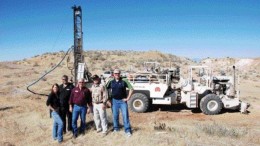 BY STEPHEN STAKIWReverse-circulation drilling on Freegold Ventures' Almaden gold project in west-central Idaho. From left: Vice-president of business development Kristina Walcott, president Steve Manz, vice-president of exploration Michael Gross, project manager Edward Fields and chairman Harry Barr.