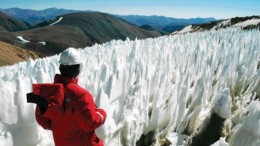 BY PAUL HARRISBarrick Gold has agreed to mine around three glaciers (one of which is pictured) that lie over gold-bearing property at the Pascua Lama gold project, which straddles Chile's Region III and Argentina's San Juan province. The decision cut reserves from 18.3 million oz. to 17 million oz., which means that 1.3 million oz. will be left in the ground.