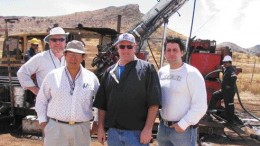 BY PETER KENNEDYIn front of the drill rigs at Orko Silver's La Preciosa concessions in Durango, Mexico. From left: Consulting geologist Ben Whiting, project geologist Alejo Monsivais, Orko President and CEO Gary Cope, and Marin Katusa, a research analyst with Vancouver-based Casey Research.