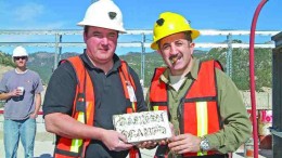 GAMMON GOLDBetter days: Former Gammon Lake CEO Brad Langille (left) and current president and chairman Fred George hold a 30-kg gold-silver dor bar from the company's first metal pour in February 2006 at the Ocampo gold mine in Chihuahua state, Mexico.GAMMON, From Page 1