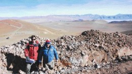 Antares Minerals project geologist Javier Robeto (left) and Mansfield Minerals director John Leask in a trench on the joint-venture partners' Rio Grande copper-gold project in northwestern Argentina's Salta province.